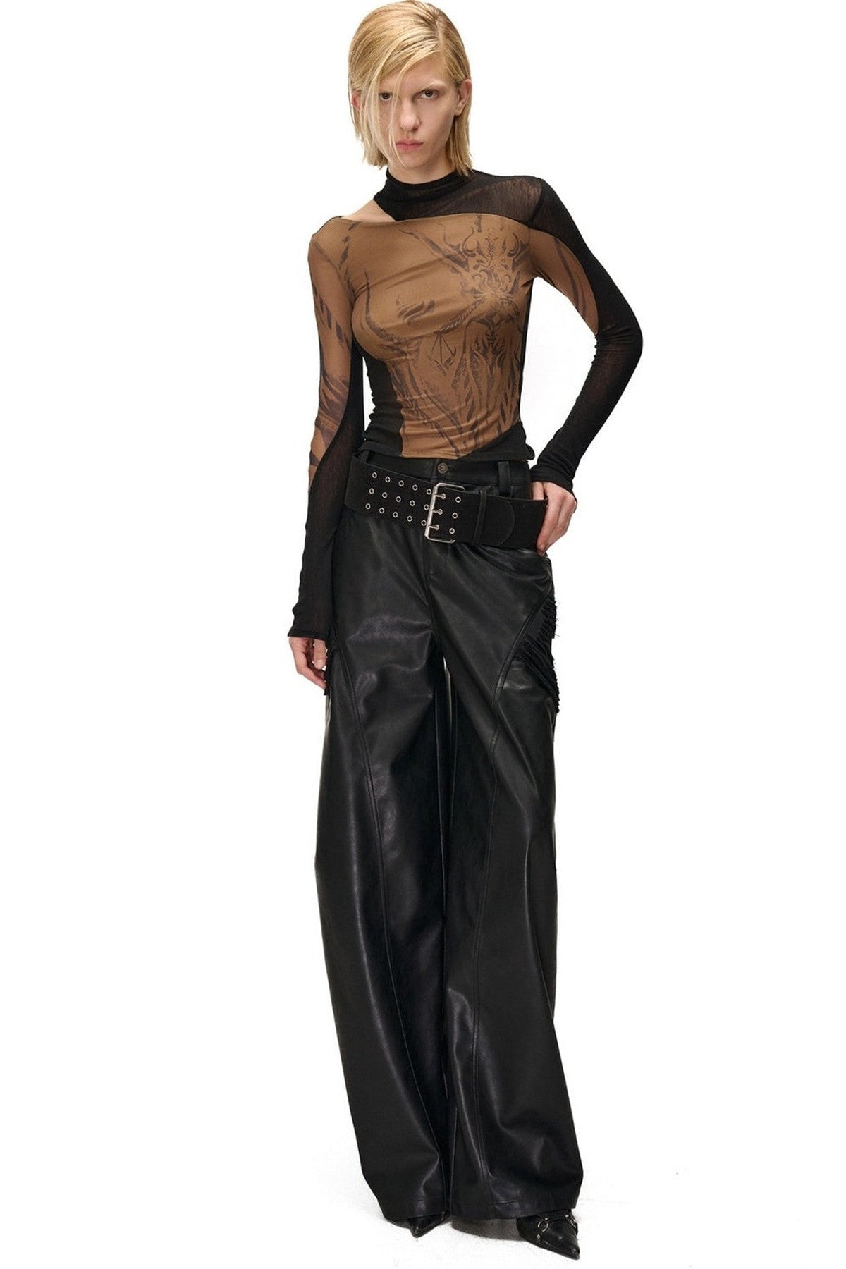 Weight Fragment Printed Mesh Half-High Collar T-Shirt