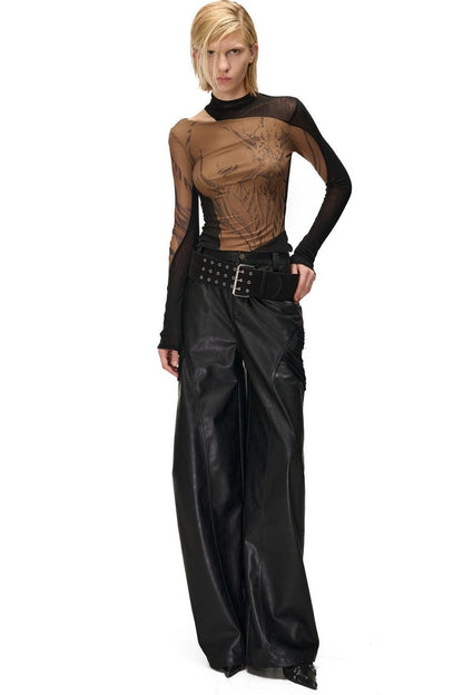 Weight Fragment Printed Mesh Half-High Collar T-Shirt