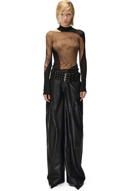 Weight Fragment Printed Mesh Half-High Collar T-Shirt