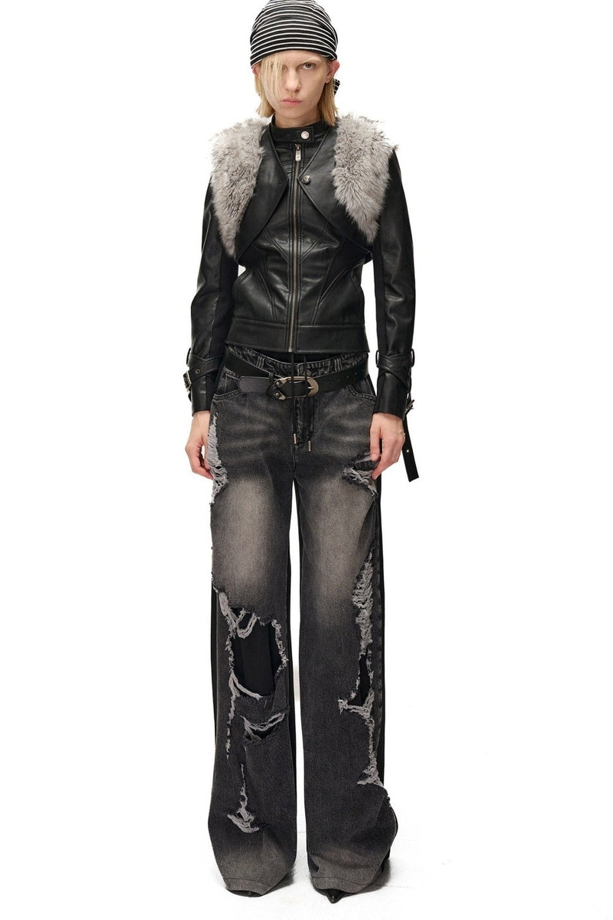 Layered Patchwork Fur Trim Vest