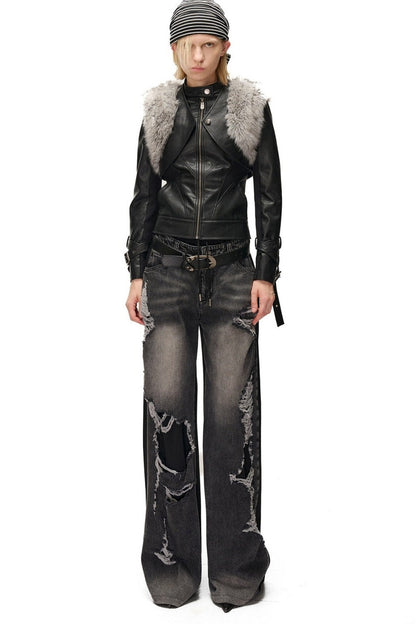 Layered Patchwork Fur Trim Vest