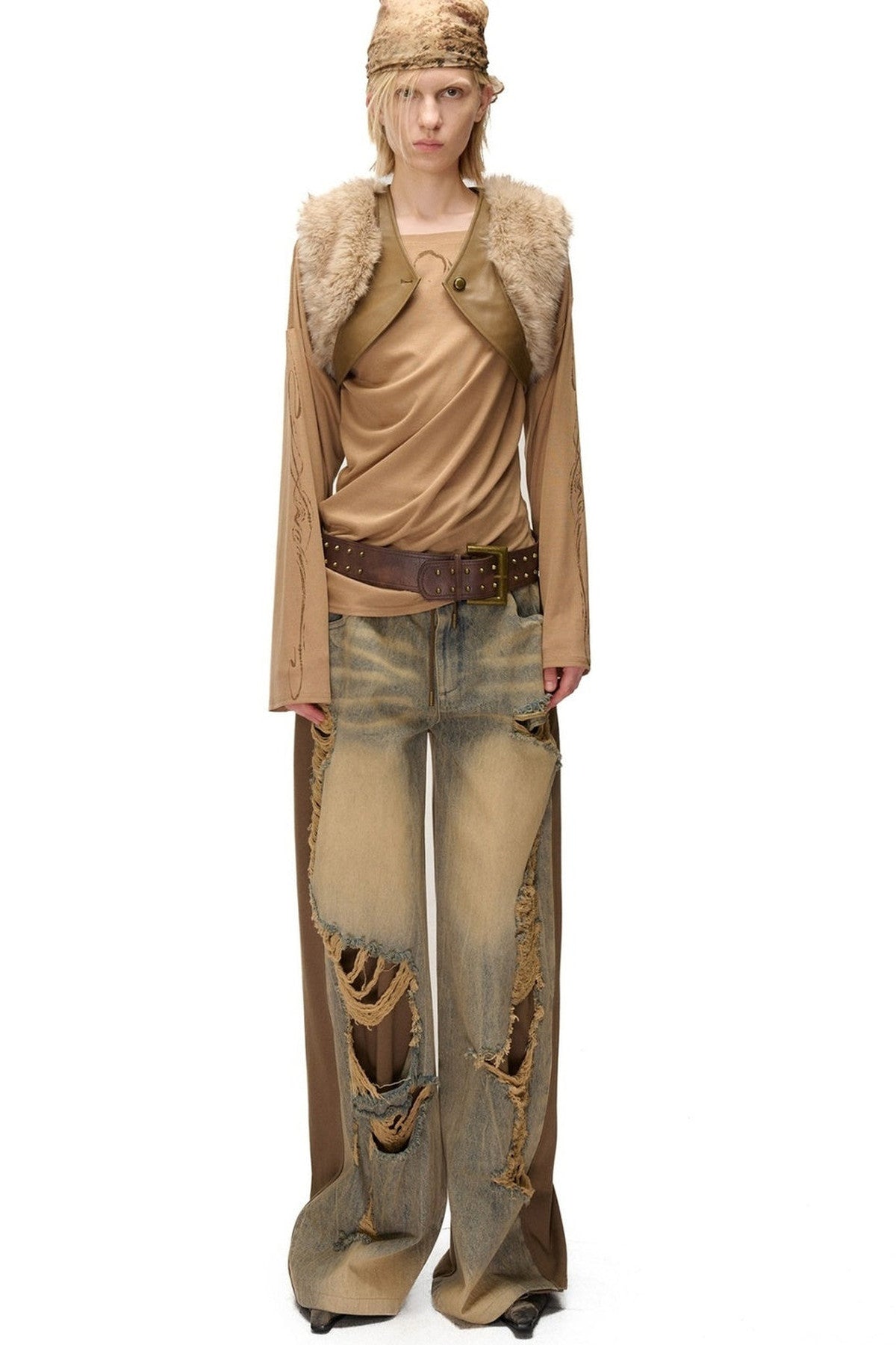 Layered Patchwork Fur Trim Vest
