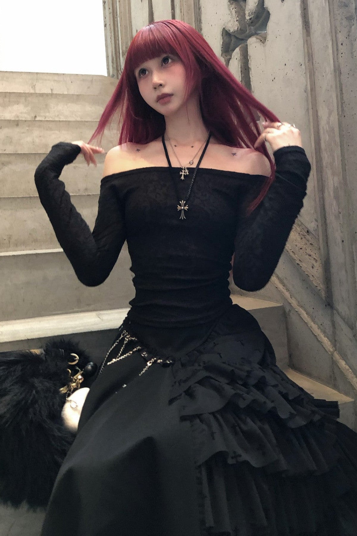 Lace Feather Bolero And Camisole Set-Up