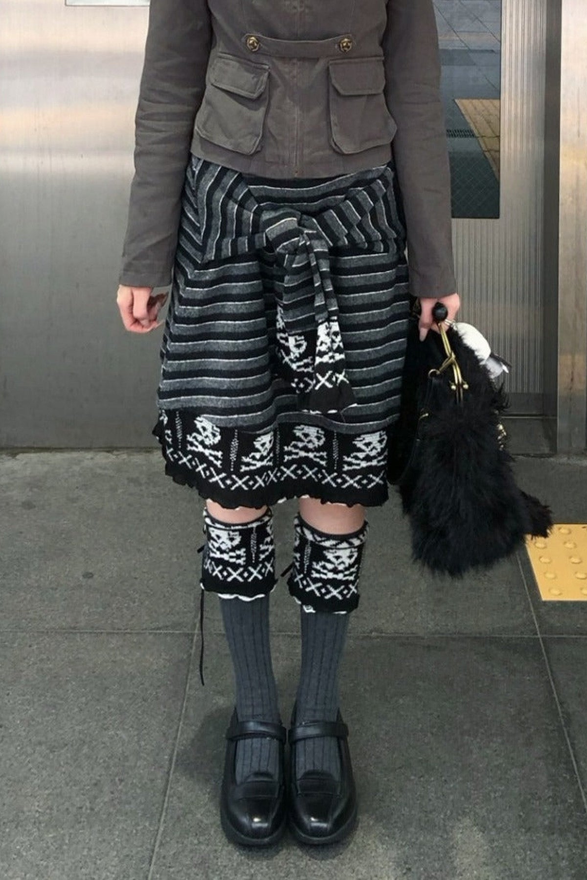 Skull Striped Lace-Up Skirt