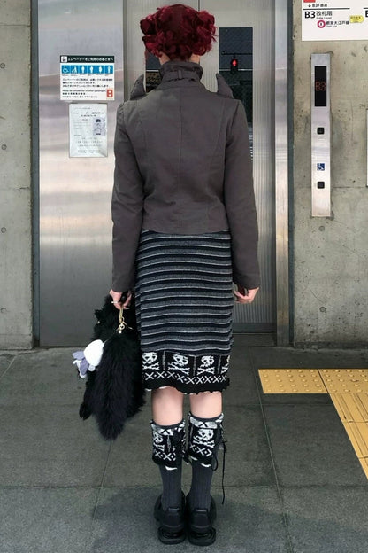 Skull Striped Lace-Up Skirt