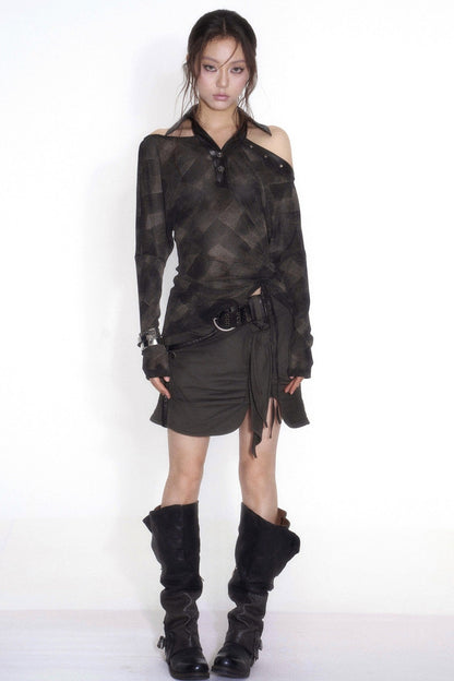 Metal Eyelet Pleated Tie Skirt