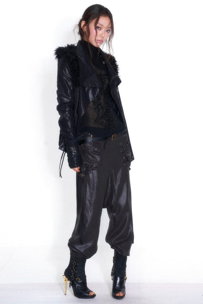Spliced Fur Collar Scimitar Sleeve Top