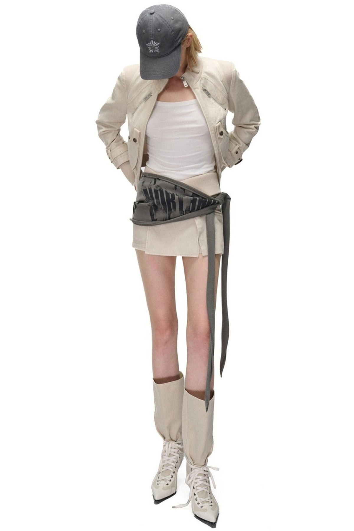 Washed Distressed Patchwork Short Jacket