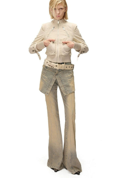 Washed Distressed Patchwork Short Jacket
