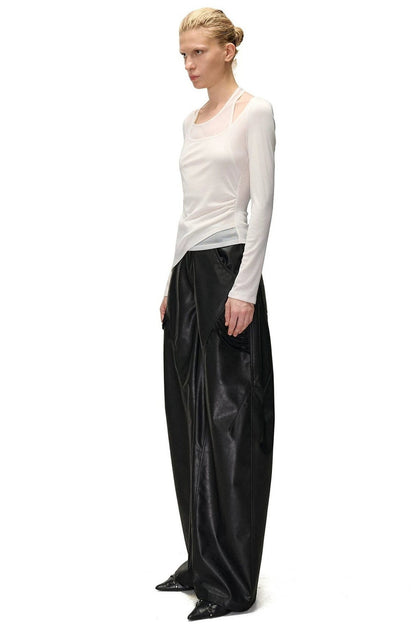 Layered-Look Spliced Halter Long-Sleeve T-Shirt
