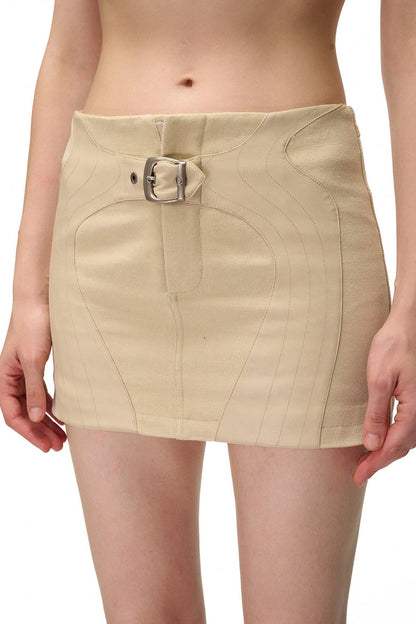 Storm Rider Pu Patchwork Khaki Skirt
