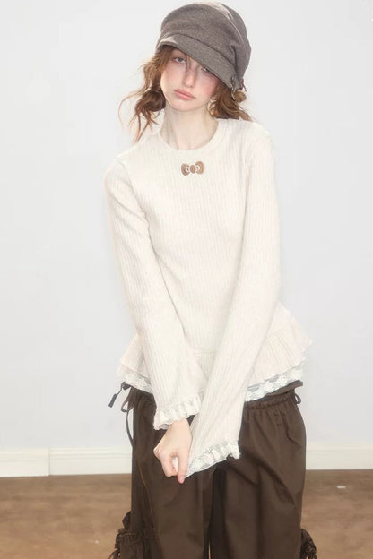 Apricot Butterfly Knit Sweater