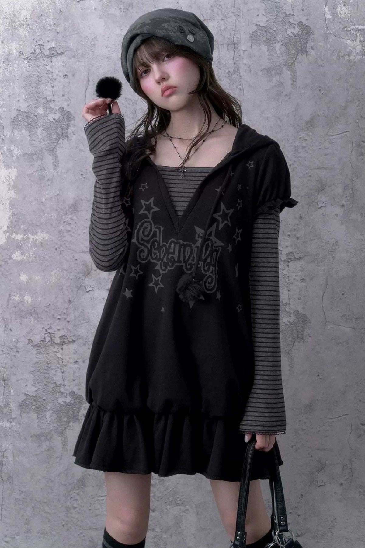 Loose Floral Hooded Sweatshirt Dress