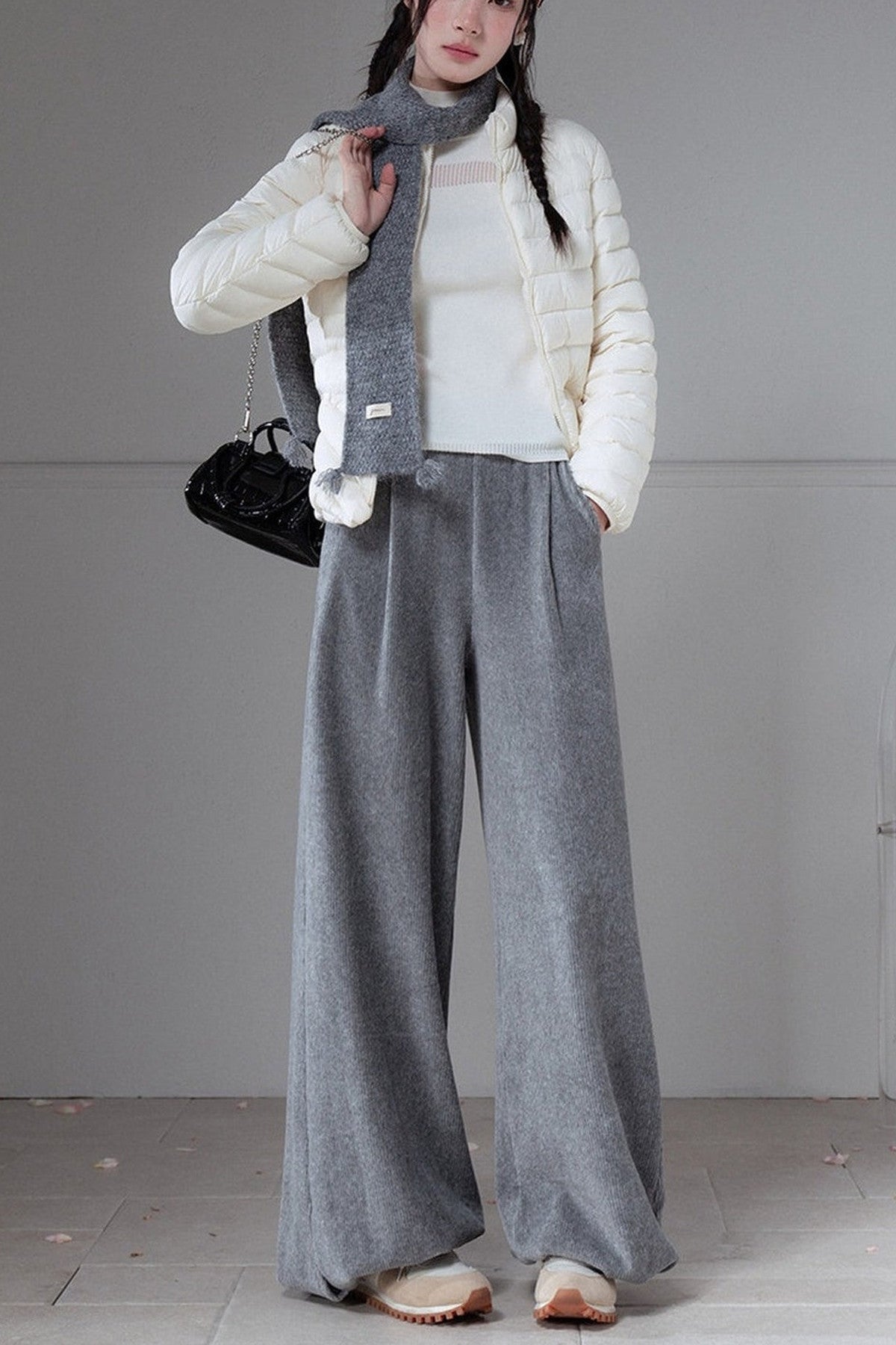 Vertical Ribbed Texture Lantern Pants