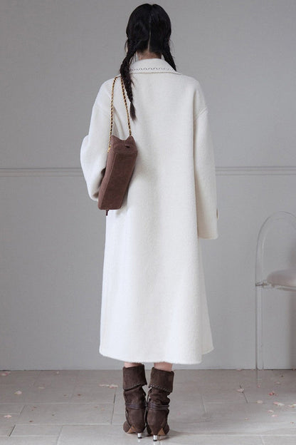 Flowing Embroidered Double-Faced Wool Rabbit Fur Coat