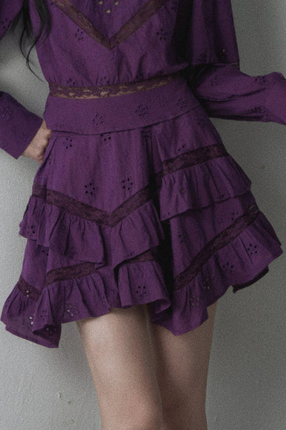 Pure Cotton Cut Out Shirt and Multi-Layered Asymmetrical Ruffle Skirt