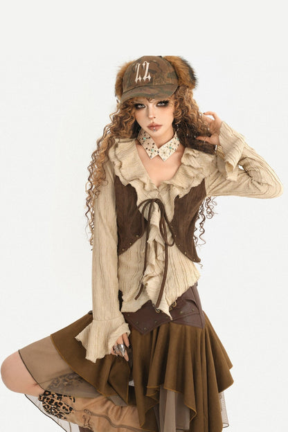 Ruffle Flared Sleeve Cardigan Shirt Top