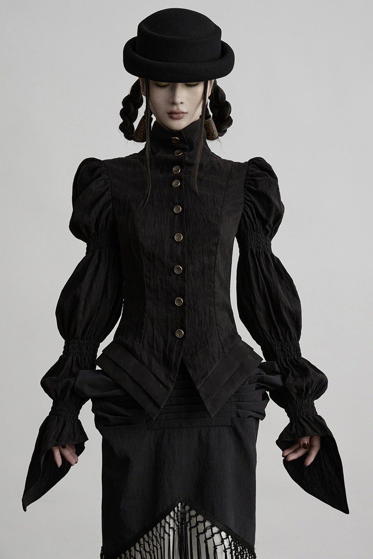 Three-Dimensional Lotus Sleeve Long-Sleeve High-Neck Shirt