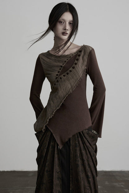 Asymmetrical Eye Embroidery Knit Top
