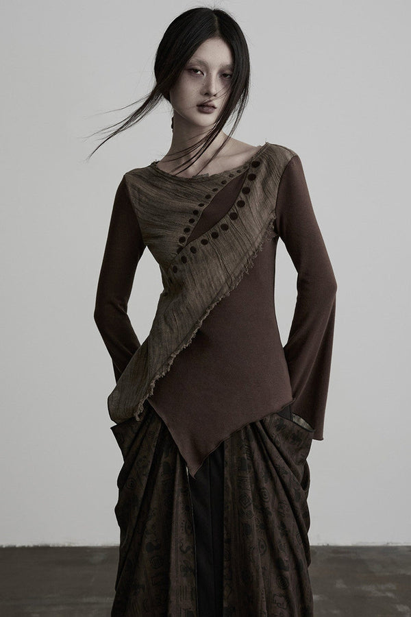 Asymmetrical Eye Embroidery Knit Top