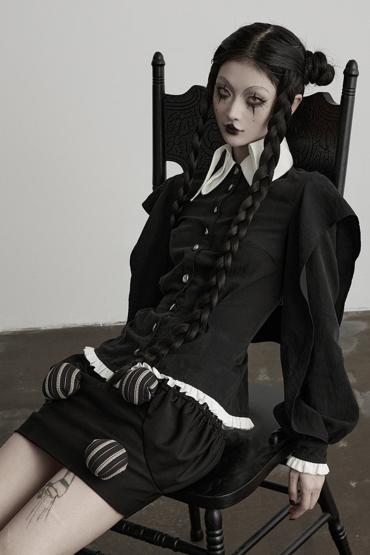 Lyocell Ruffle Patchwork Puff Sleeve Shirt