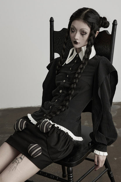 Lyocell Ruffle Patchwork Puff Sleeve Shirt