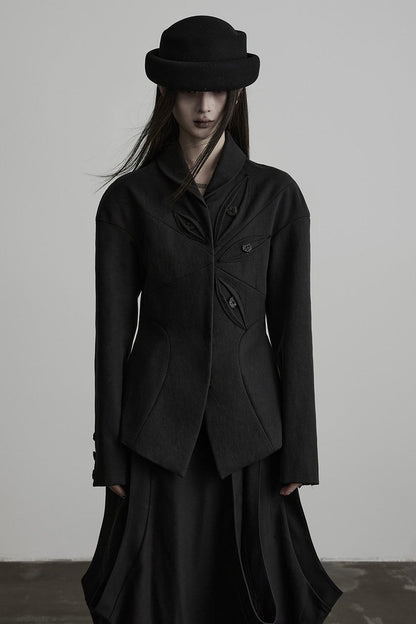 Deconstructed Button-Eye Collar Jacket