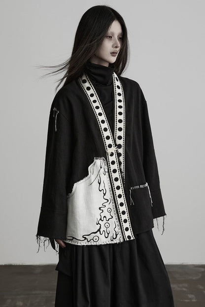 Loose Chinese Embroidered Cotton Linen Jacket