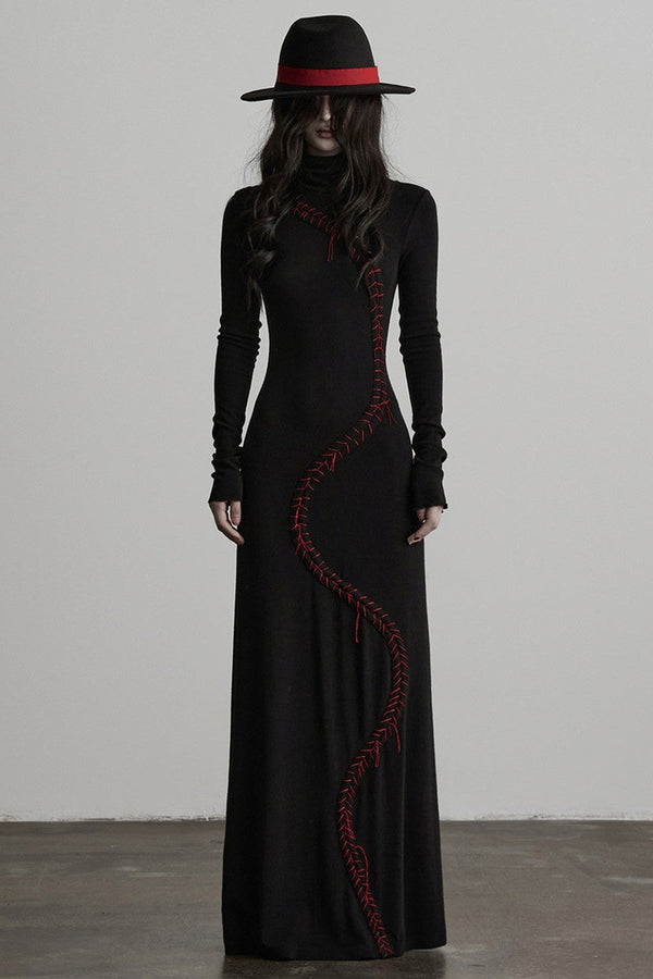 Hand-Stitched Long Sleeve Knit Dress