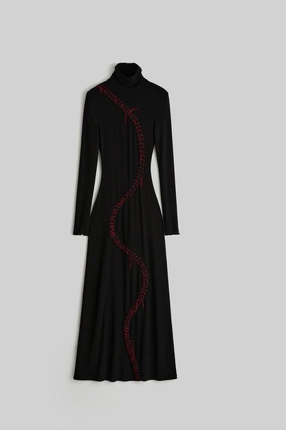 Hand-Stitched Long Sleeve Knit Dress
