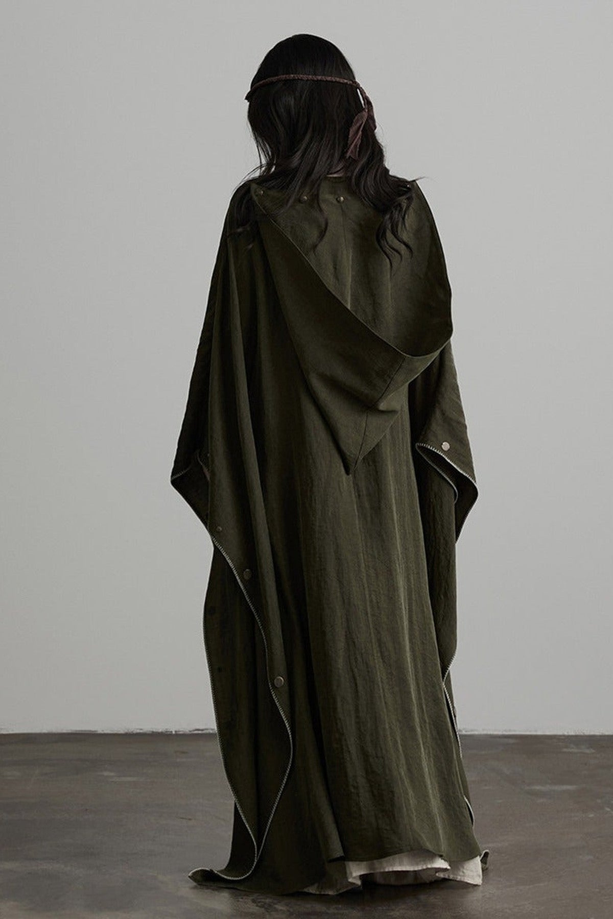 Dark Forest Green Embroidered Detachable Hood Cape
