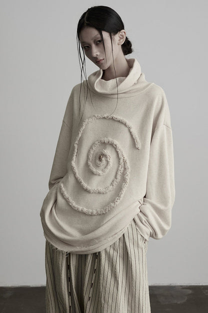 Spiral Embroidery Loose Long-Sleeve Sweatshirt