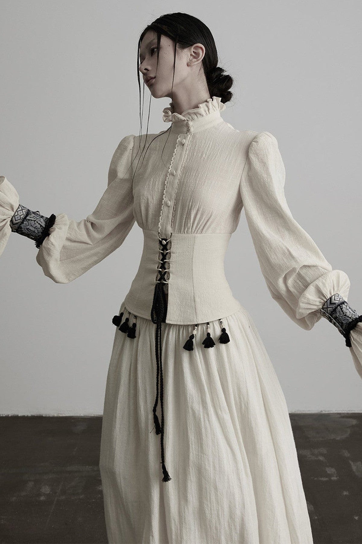 Heavy-Duty Ruffle Sleeve Tie Waist Shirt