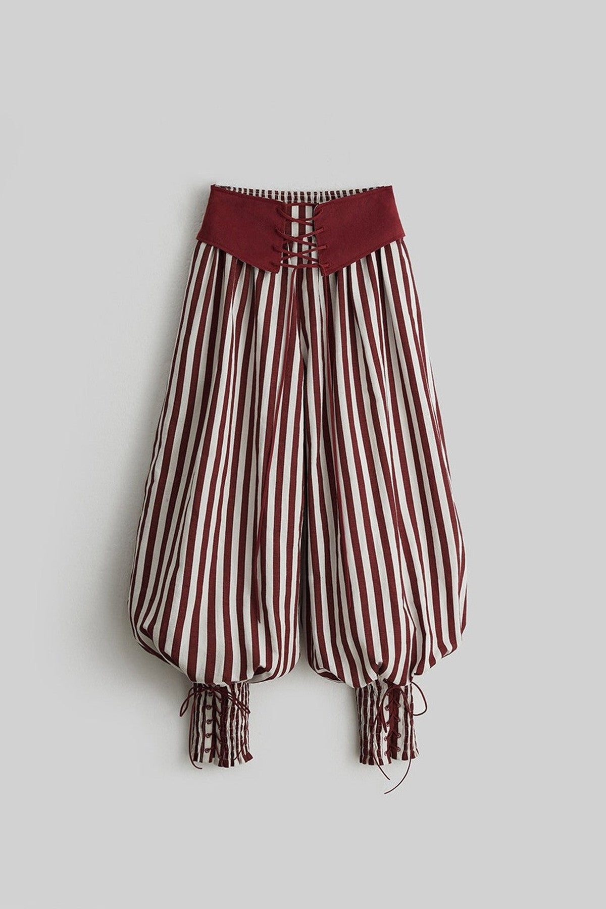 Red White Striped Lace-Up Lantern Pants