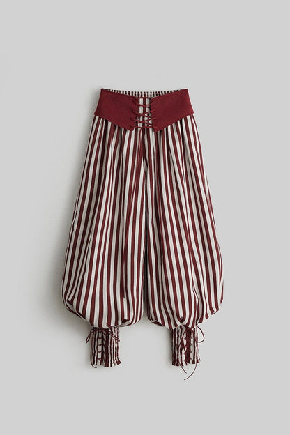 Red White Striped Lace-Up Lantern Pants