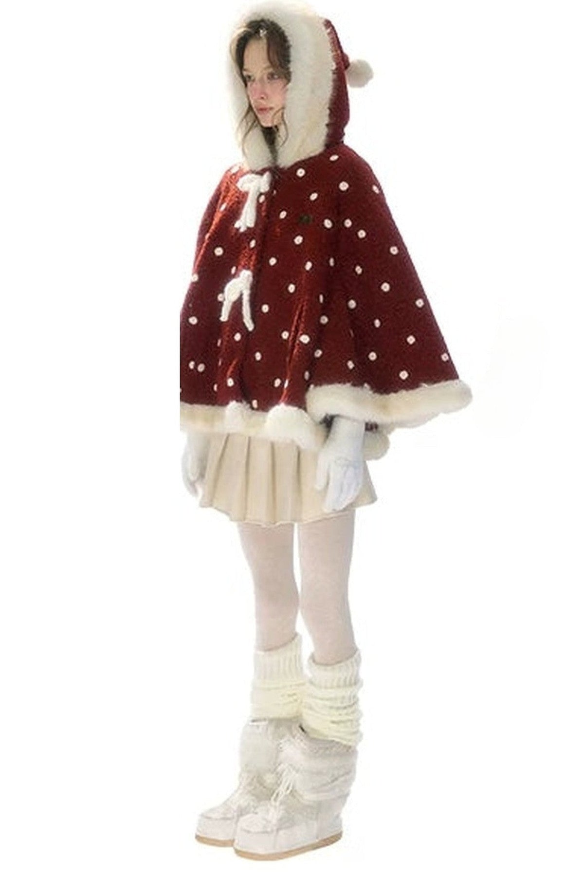 Red Polka Dot Plush Hooded Jacket