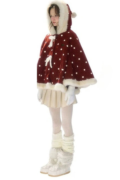 Red Polka Dot Plush Hooded Jacket