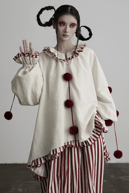 Quirky Clown-Style Red White Striped Shirt