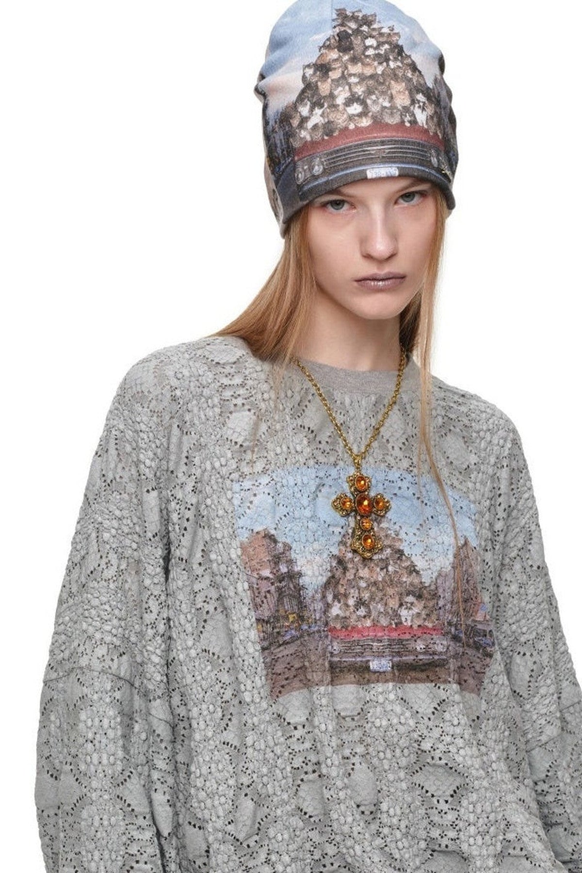 Cat Print Double-Sided Knitted Beanie Hat