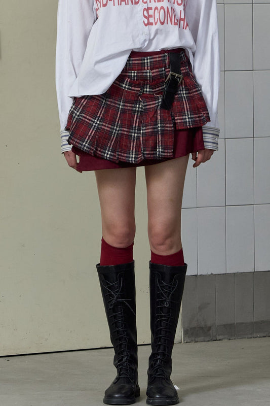 Asymmetrical Pleated Plaid Graffiti Skirt