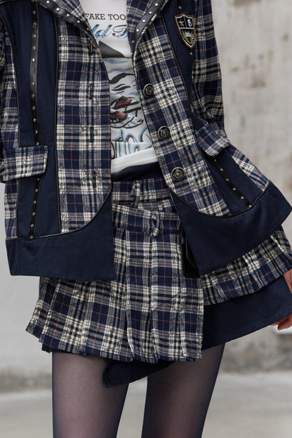 Asymmetrical Pleated Plaid Graffiti Skirt