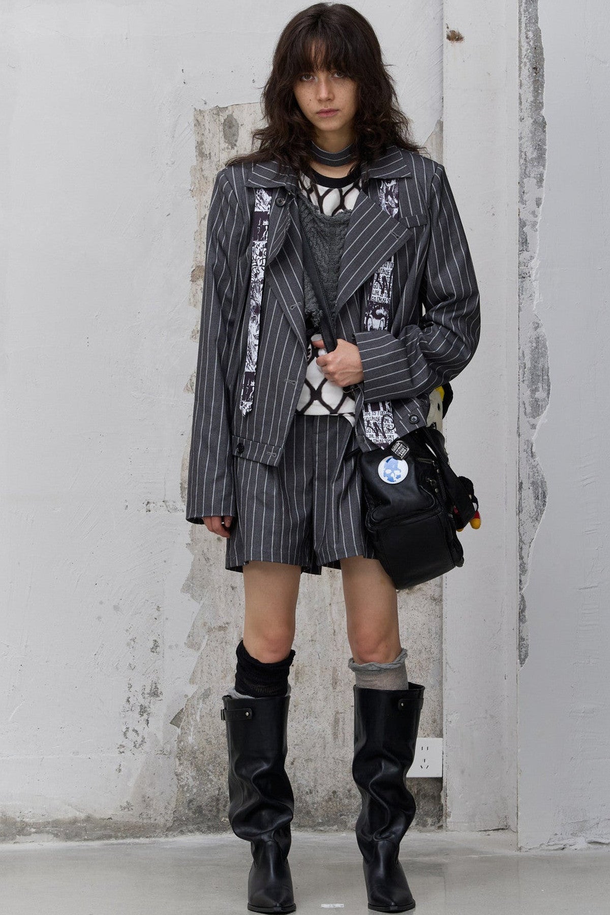 Punk Lace-Up Striped Blazer