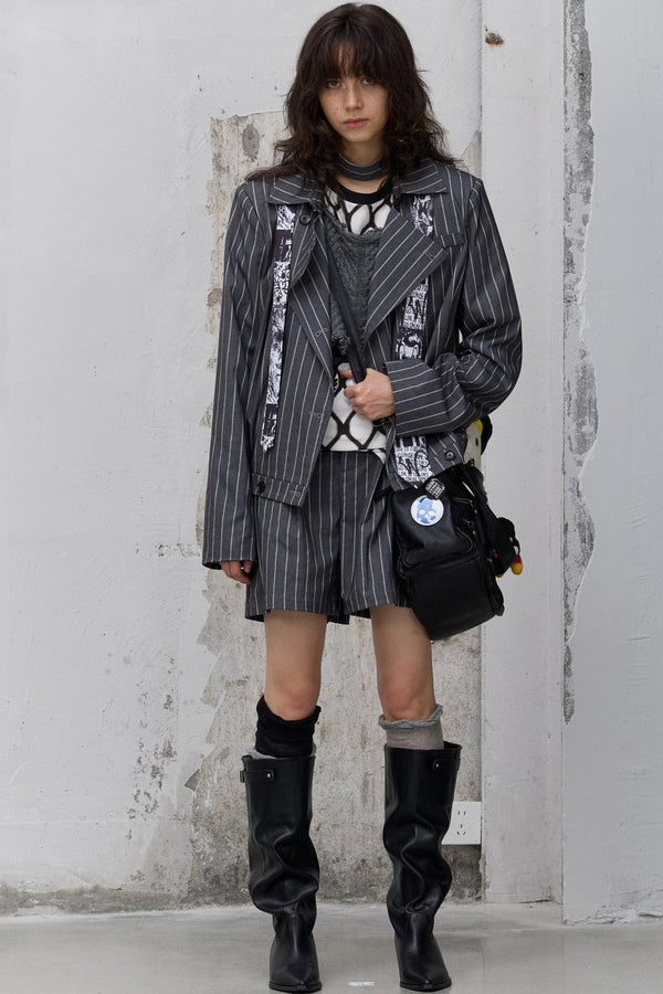 Punk Lace-Up Striped Blazer