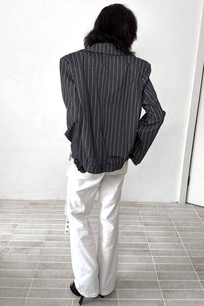 Punk Lace-Up Striped Blazer