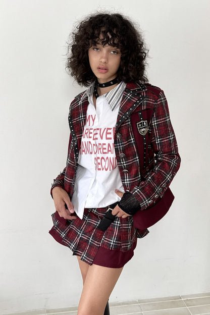 Punk Badge Plaid Jacket