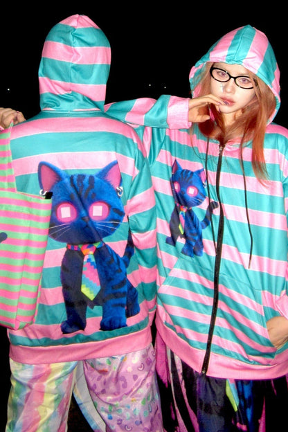 Y2K Loose Fit Demon Cat Zip Hoodie