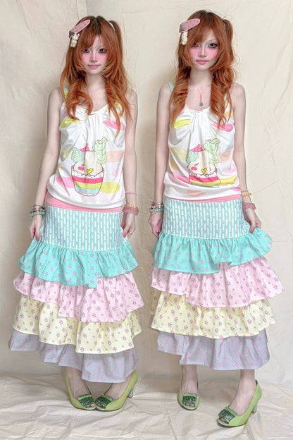 Multi-Layered Irregular Floral Skirt
