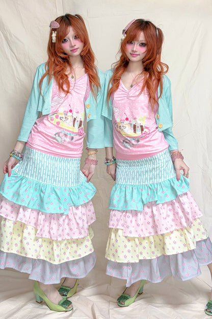 Multi-Layered Irregular Floral Skirt