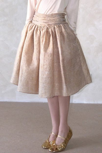 Tencel Linen Silk Jacquard Pleated Skirt