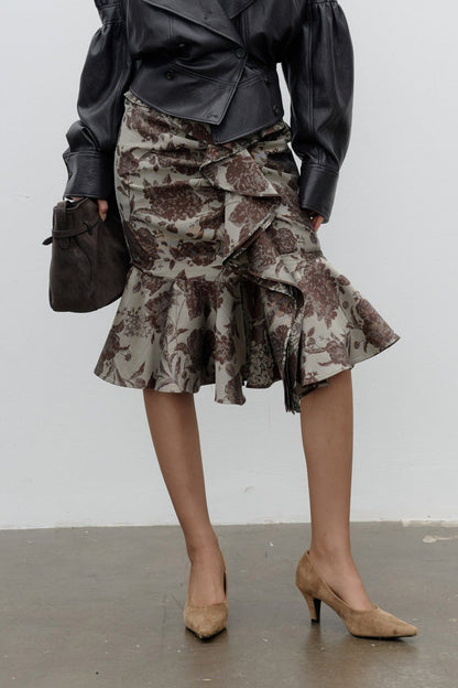 Floral Jacquard Ruffle Skirt